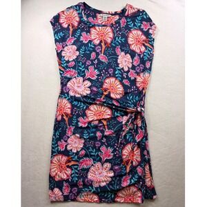Tommy Bahama Floral Side Tie Sheath Dress Navy Blue Pink Boho Tropical Womens M